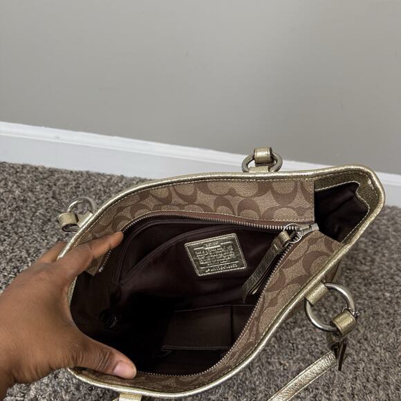 Coach Heritage Star Print Brown Gold Double Handle Shoulder Bag F18853 - Picture 9 of 12